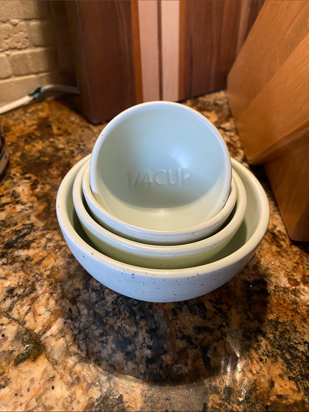 Sage Green speckled ceramic nesting measuring cup set from Greg Natale - Picture 2 of 4